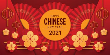 Mutlu Çin Yeni Yılı 2021 afiş tasarımı. vektör illüstrasyonu