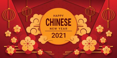 Mutlu Çin Yeni Yılı 2021 afiş tasarımı. vektör illüstrasyonu