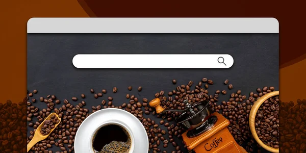 Varm Kaffe Och Böna Gamla Svarta Träbord Bakgrund Mockup Och — Stockfoto