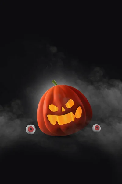 Feliz Diseño Halloween Con Calabazas Sobre Fondo Oscuro Espacio Para —  Fotos de Stock