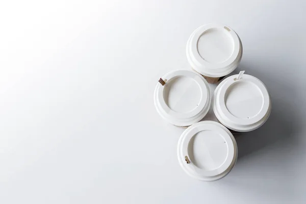 White Cup Coffee White Table Background Top View Flat Lay — Foto de Stock