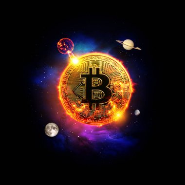 Bitcoin 'den Ay' a - NASA tarafından desteklenen bu görüntünün elementleri. şifreleme para birimi kavramı