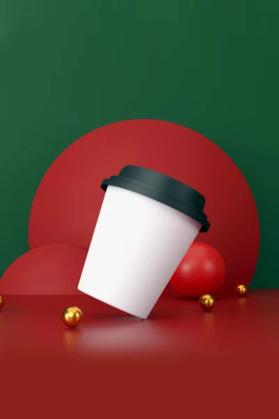 Λευκό Φλιτζάνι Καφέ Πράσινο Και Κόκκινο Φόντο Απεικόνιση — Φωτογραφία Αρχείου