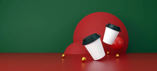 Bílý Šálek Kávy Zeleném Červeném Pozadí Ilustrace — Stock fotografie