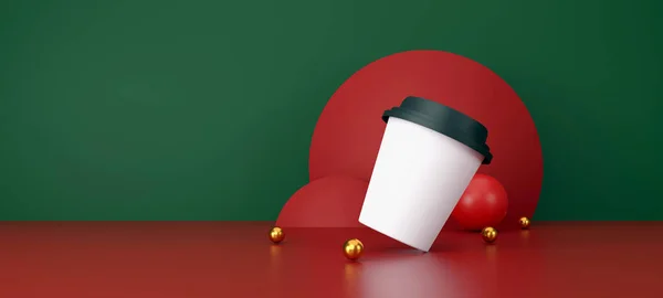 Bílý Šálek Kávy Zeleném Červeném Pozadí Ilustrace — Stock fotografie