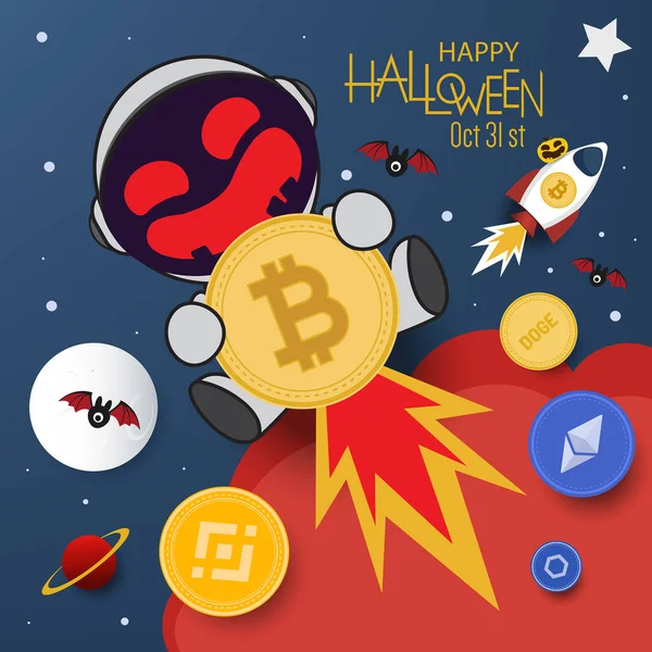 Bitcoin Banner Vector Illustration Halloween Concept — Stock Vector