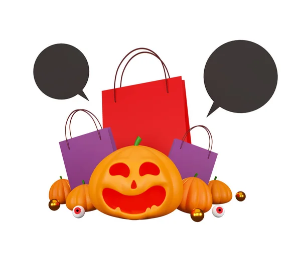 Halloween Verkoop Banner Ontwerp Halloween Pompoenen Boodschappentas Witte Achtergrond Voor — Stockfoto