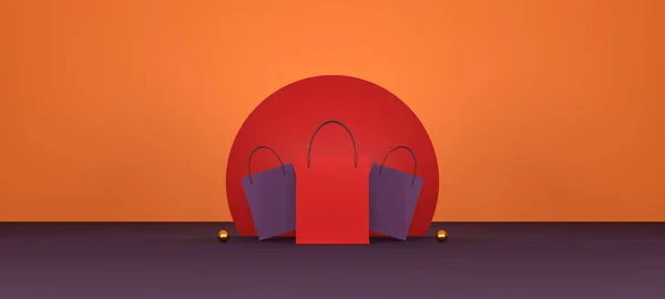 주황색 배경에 쇼핑백 디자인 — 스톡 사진