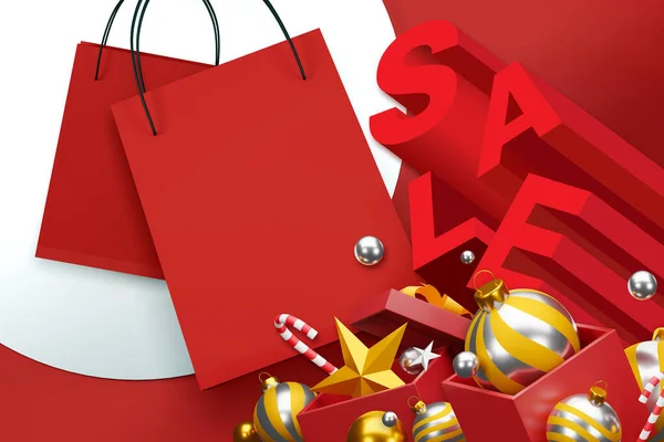 Buon Natale Felice Anno Nuovo Concetto Borsa Shopping Rossa Sfondo — Foto Stock
