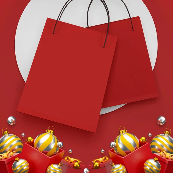 Merry Christmas Happy New Year Concept Red Shopping Bag Red — Stock Photo, Image