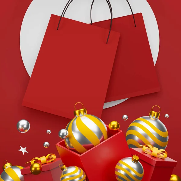 Merry Christmas Happy New Year Concept Red Shopping Bag Red — Stock Photo, Image