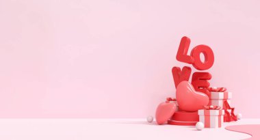 Hoş, temiz bir arka planda pembe hediye kutuları ve kalplerin havada asılı durduğu zarif bir 3D canlandırma. Kibar tatil tanıtımı grafikleri ve reklamları için mükemmel..