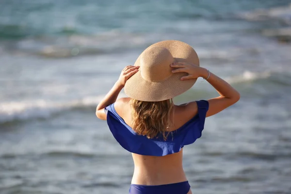 Young Blonde Girl Bikini Sea Shore Summer Love Travel — Stock Photo, Image