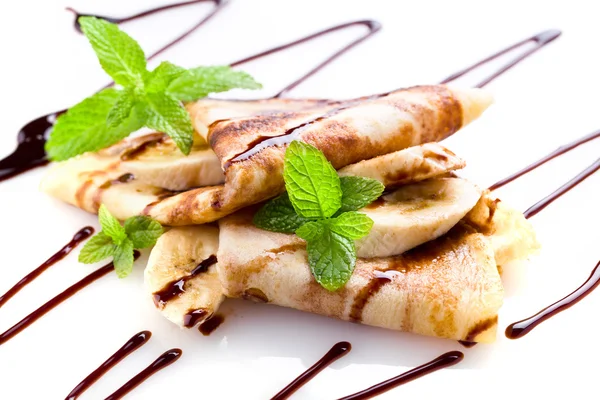 French Banana And Chocolate Crepes — Stock Photo, Image