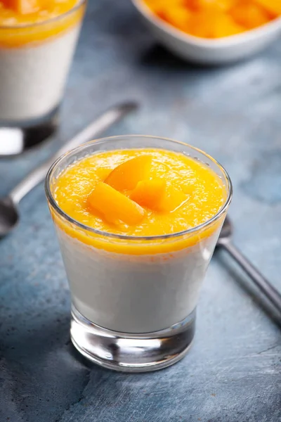 Glas Hemmagjord Panna Cotta Med Mango Sås — Stockfoto