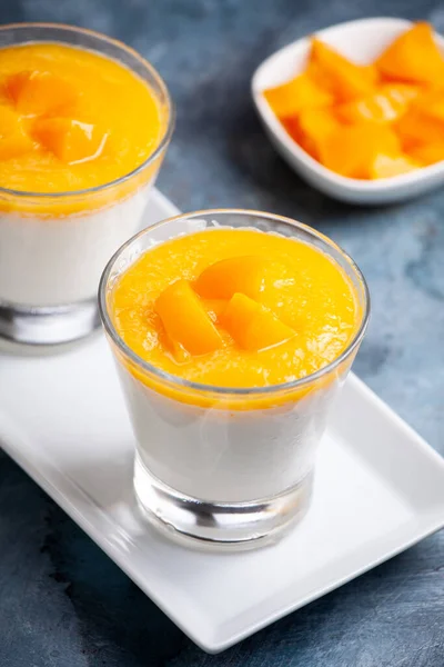 Glas Hemmagjord Panna Cotta Med Mango Sås — Stockfoto