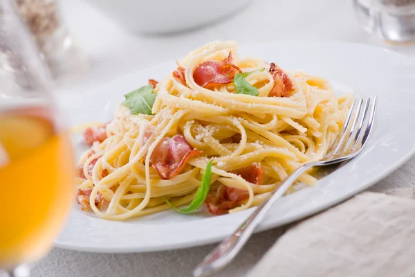 Plate Of Carbonara Pasta — Stock Photo, Image