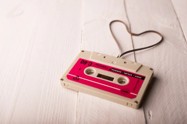 Audio cassette tape in the shape of heart — Stock Photo, Image