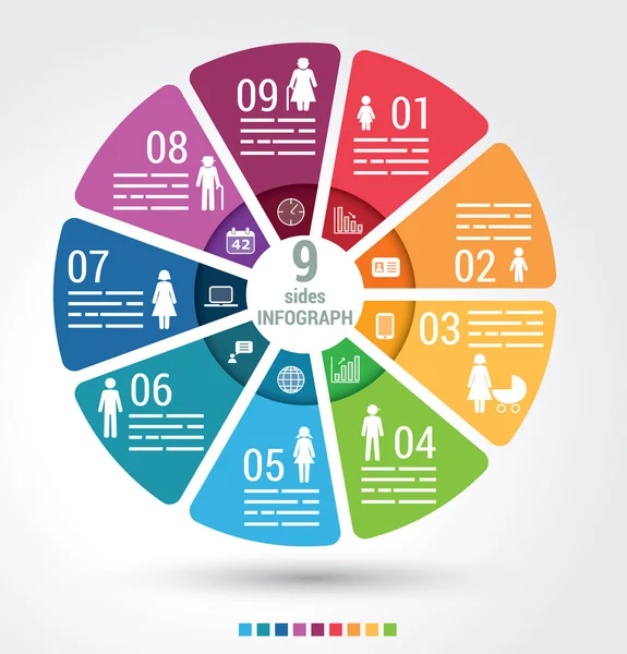 Modello infografico a nove lati — Vettoriale Stock