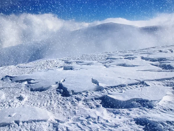 Vackert vinterlandskap med fallande snö. — Stockfoto