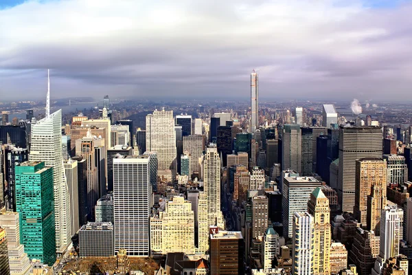 Vista aérea del horizonte de Manhattan al atardecer, Ciudad de Nueva York — Foto de Stock