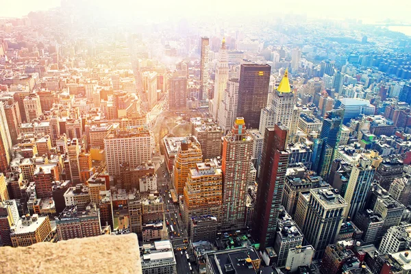 Vista aérea del horizonte de Manhattan al atardecer, Ciudad de Nueva York —  Fotos de Stock