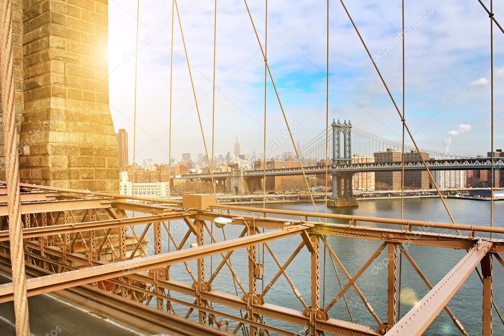 The Brooklyn Bridge and Manhattan at sunset, New York City