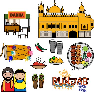 Vector Icons depicting the culture of Punjab, India. clipart