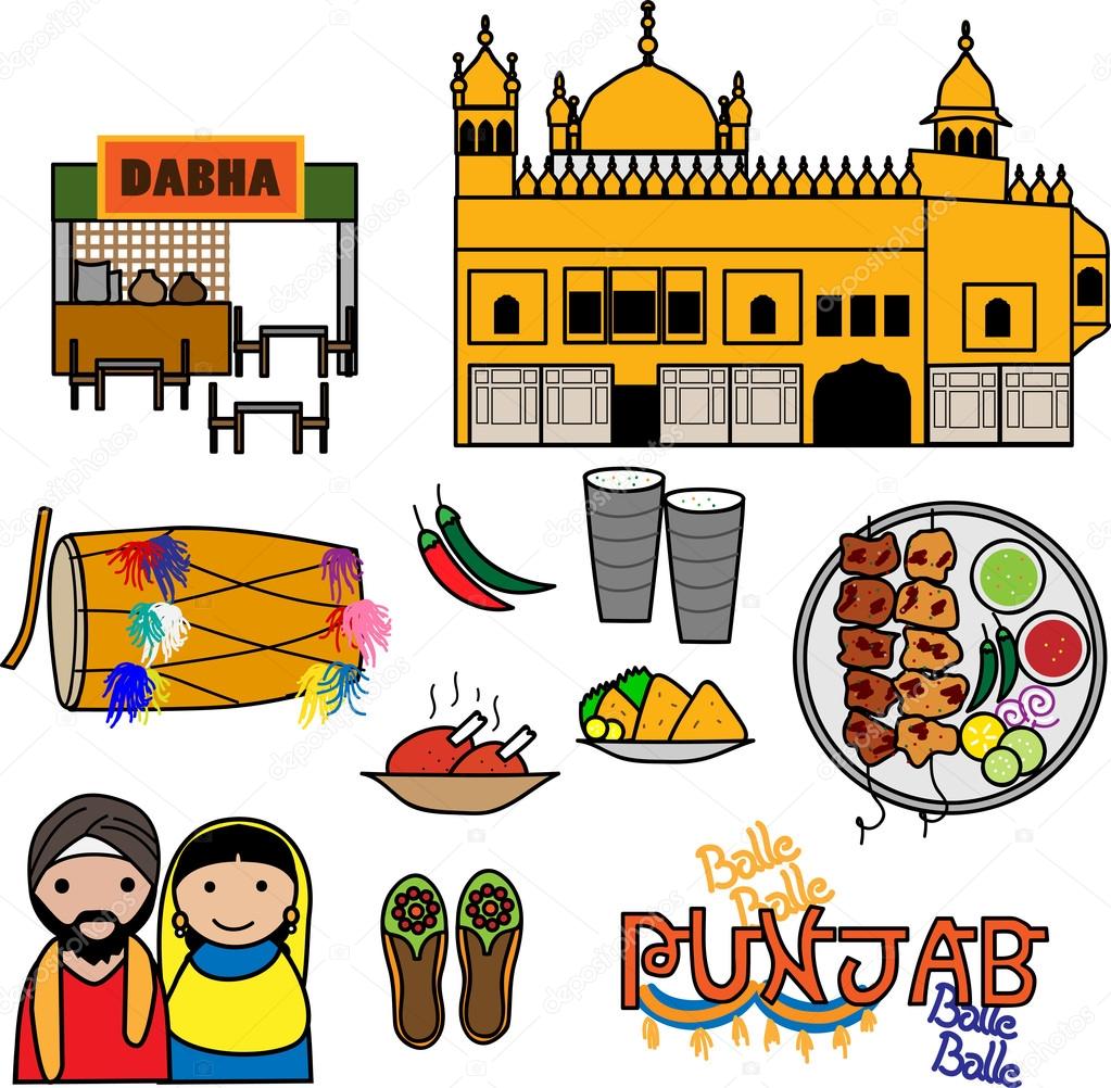 Vector Icons depicting the culture of Punjab, India.