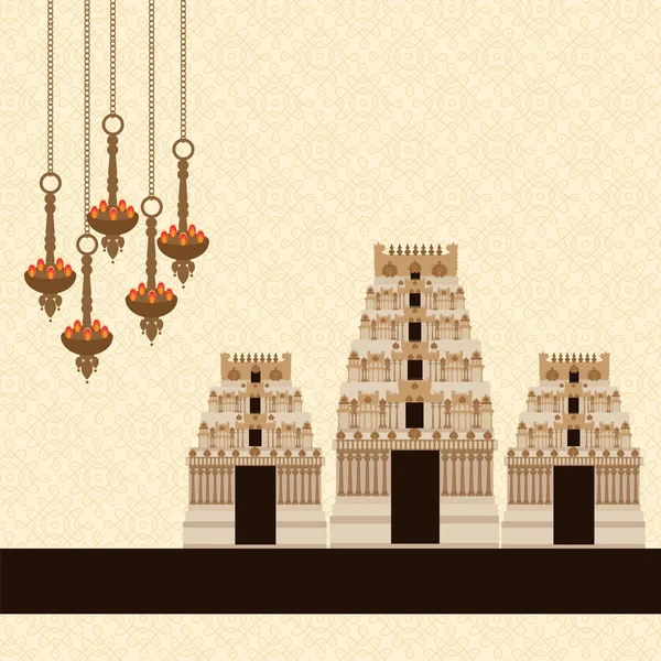 Hindoe tempel op patroon achtergrond — Stockvector