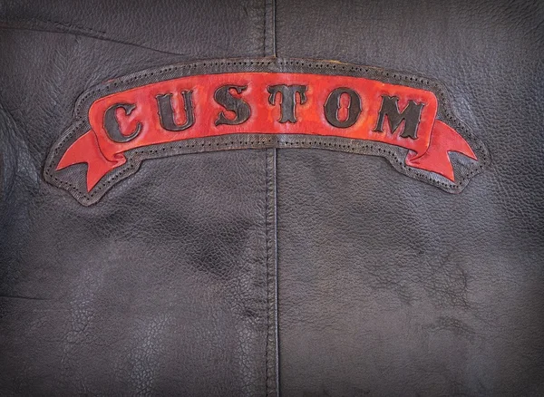 Custom label on leather fabric — 图库照片