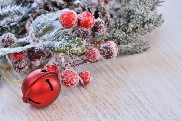 FIR trädgren med bär och röd boll. — Stockfoto