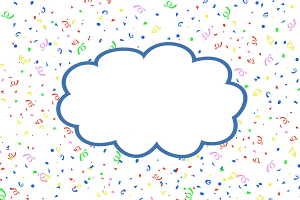 Пустое облако с голубым ободком на фоне конфетти — стоковое фото