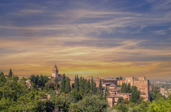 Ancient Arabic Fortress Alhambra Beautiful Evening Time Granada Spain European — Stock Photo, Image