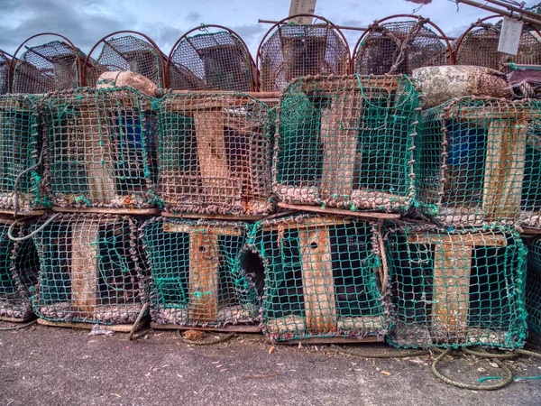 Pièges Crabe Pêche Empilés Chargés Prêts Être Mis Mer Pour — Photo