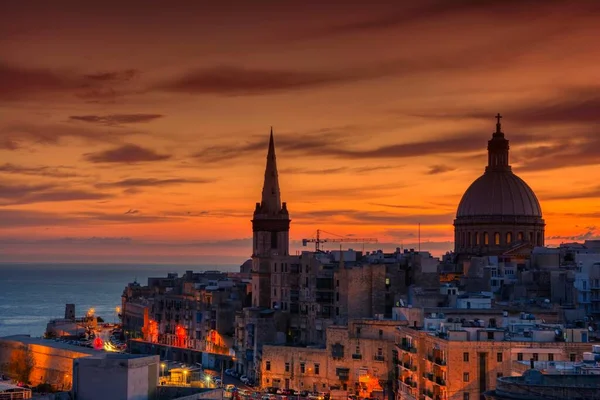 Dawn View Carmelite Church Our Lady Mount Carmel Valletta Malta — Stockfoto