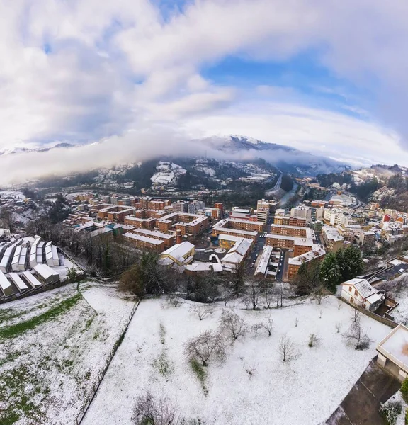 Aerial View Asturian Town Blimea Snowfall Spain — Stock Photo, Image