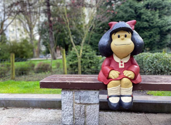 Oviedo Spain January 2021 Statue Mafalda Character Oviedo Spain Tribute — Stock Photo, Image