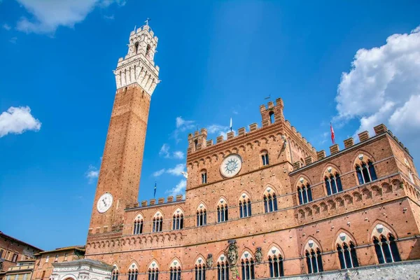 Piazza Del Campo Вежею Мангія Місті Сієна Тоскані Італія Європа — стокове фото