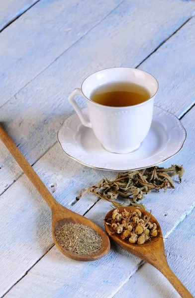 Chamomile and tea. — Stock Photo, Image