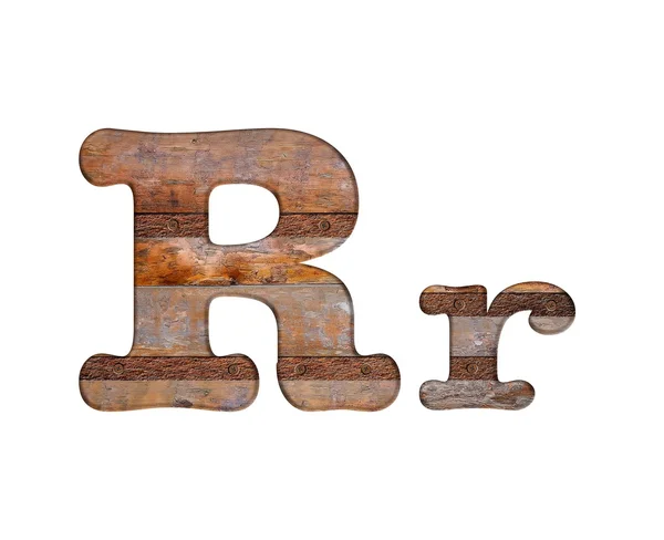 Буква R деревянная и ржавый металл . — стоковое фото