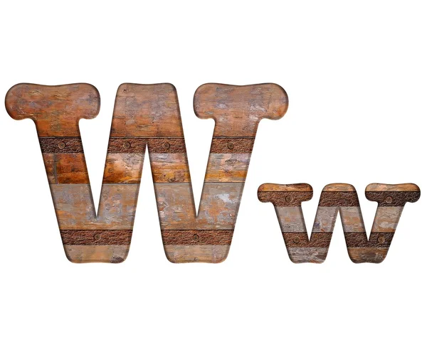 Lettera W in legno e metallo arrugginito . — Foto Stock