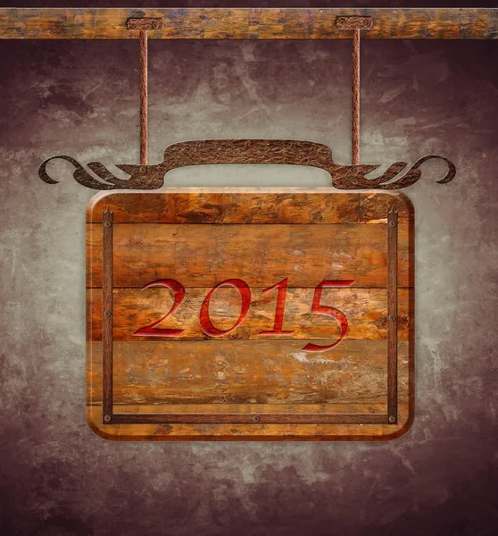 2015 wooden sign hanging — Stock Photo, Image