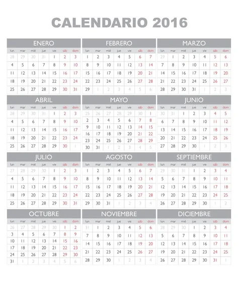 Calendario spagnolo 2016 . — Foto Stock