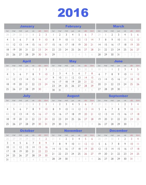 Calendario 2016 . — Foto de Stock