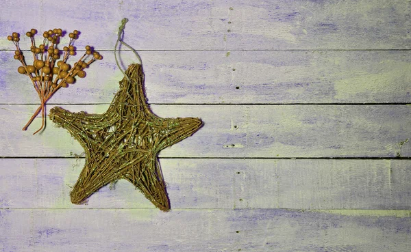 Christmas decorations and wooden table. — Stock Photo, Image