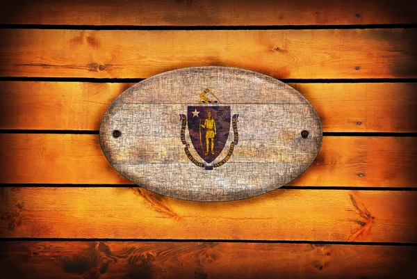 Massachusett-Fahne aus Holz. — Stockfoto