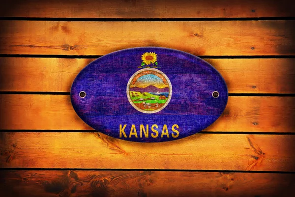 Dřevěná Kansas vlajka. — Stock fotografie