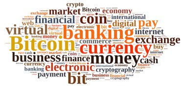 Bitcoin için ilgili kelime bulutu.