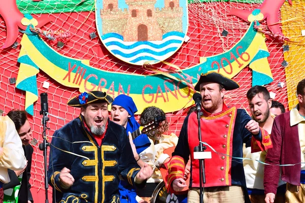 Typische carnaval koor (chirigota) in El Puerto de Santa Maria. — Stockfoto